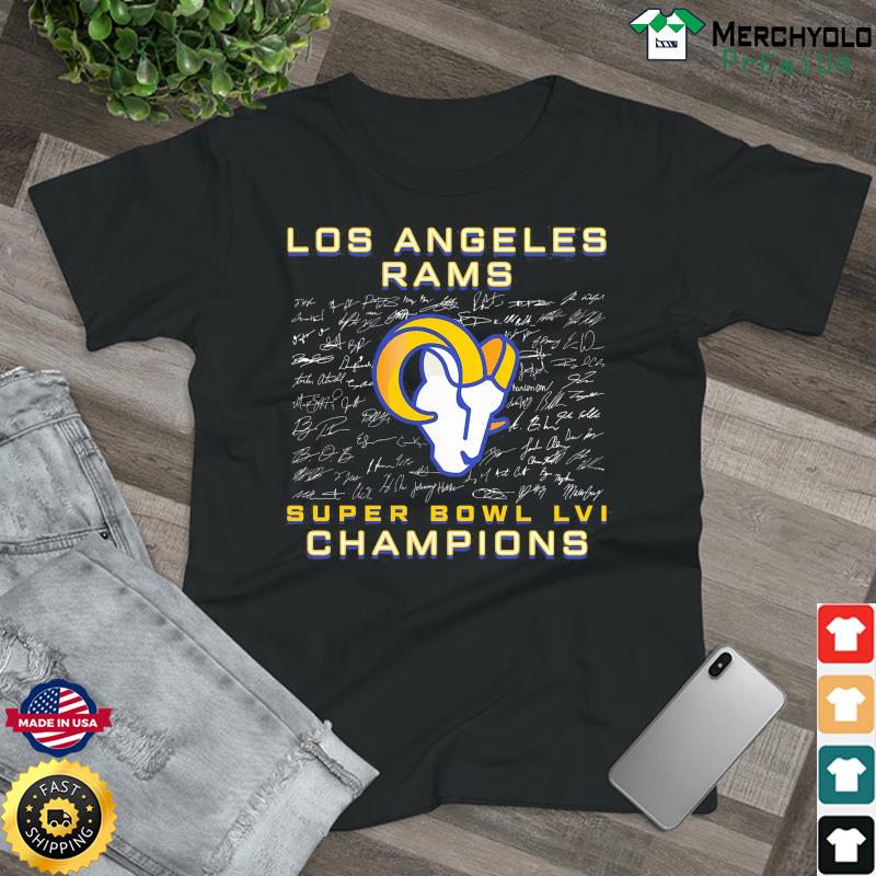 2022 Los Angeles Rams Super Bowl LVI Champions Signature T-Shirt