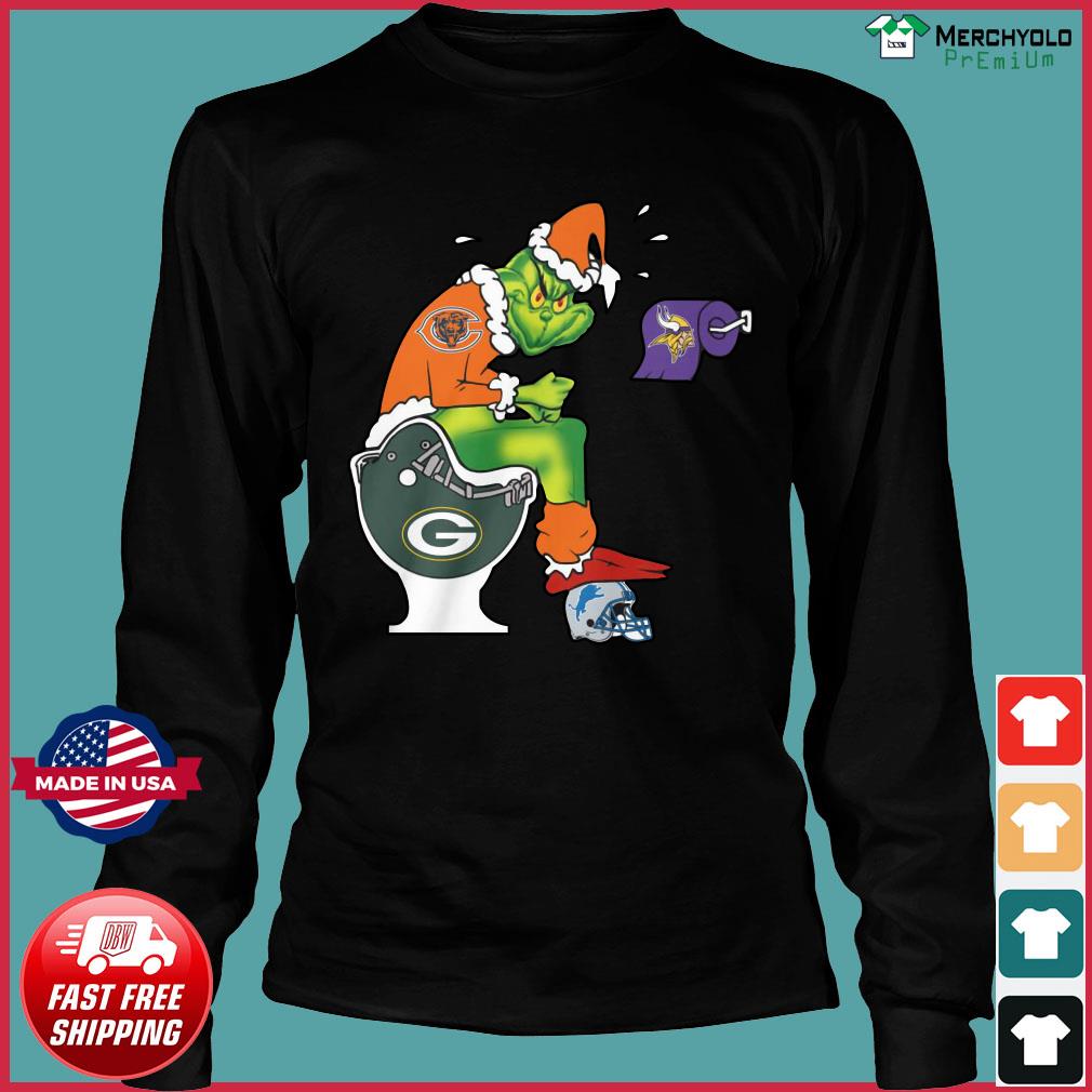 The Grinch Chicago Bears Shit On Toilet Green Bay Packers And Other Teams Christmas Sweatshirt Hoodie Sweater Long Sleeve And Tank Top